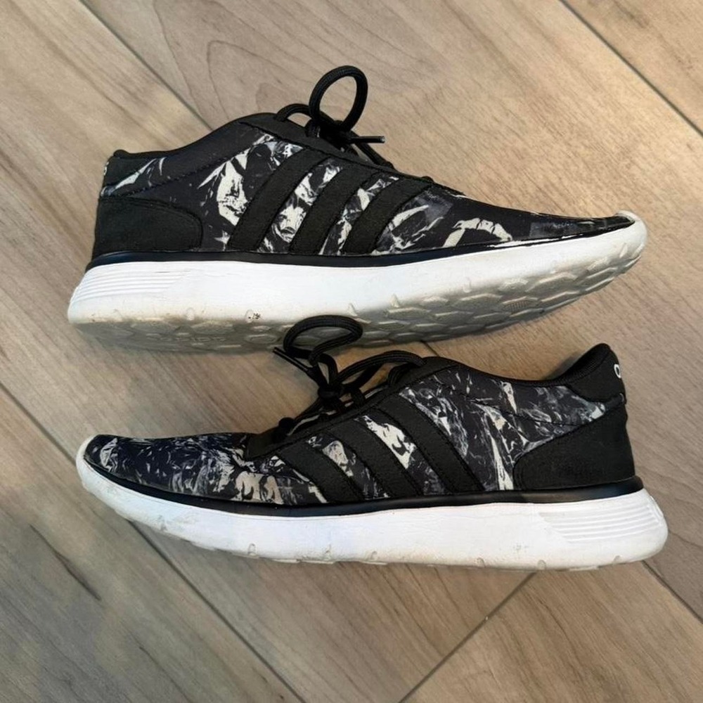 Adidas black and white cloud foam marbled camo style sneakers Women's sz US 7.5